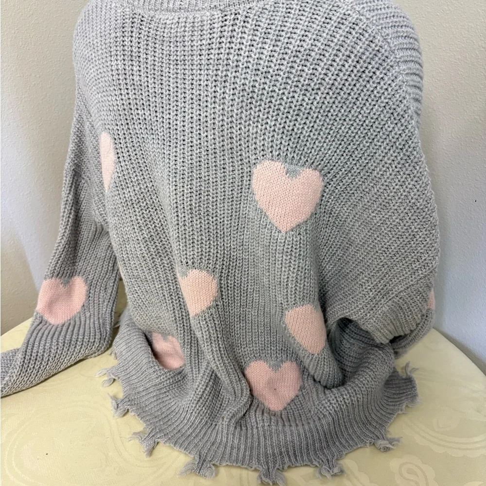 No Boundaries Juniors' Chewed Conversational Sweater